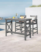 3 Pieces HDPE Outdoor Patio Bar Set, Rectangular Bar Height Table and Chairs Set - Image 2