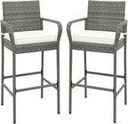 COSTWAY Wicker Bar Stools Set of 2, Patio Bar Height Chairs by COSTWAY