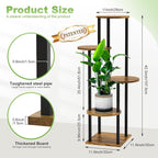 5 Tier Wood Tall Plant Stand Metal Rack Indoor, Round Planter Shelf Display - Image 2