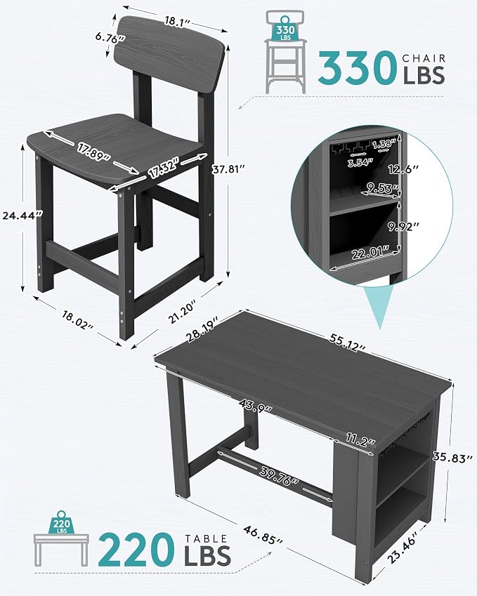 SERWALL 3-Piece Outdoor Counter Height Bar Set, HDPE Patio Bar Table - Image 3