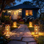 Solar Lanterns Outdoor Hanging Lantern Lights, Sun Moon Metal Decor - Image 7