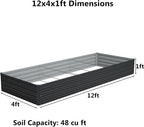 12x4x1 ft Galvanized Raised Garden Bed, Outdoor Planter Box Metal Patio Kit - Image 2