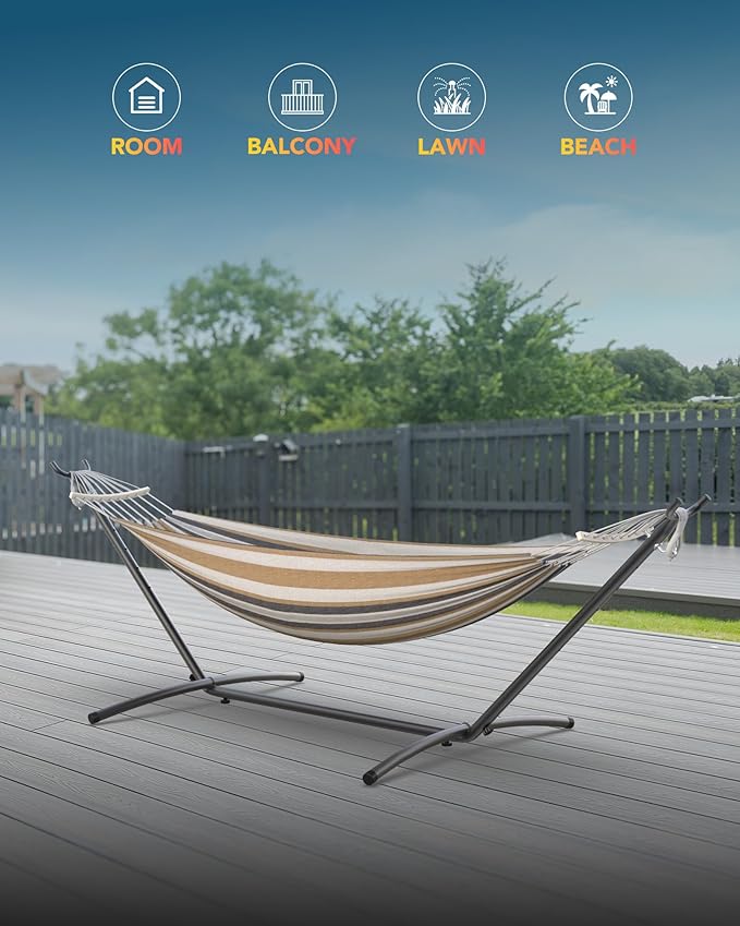Double Hammock with Space-Saving Steel Stand, 2 Person Heavy-Duty Hammock - Image 2