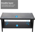Outdoor Wicker Coffee Table Patio Furniture Garden Rattan 2-Layer Glass Table - Image 7