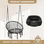 Monibloom Hanging Hammock Chair W/Large Padded Cushion, Macrame Swing Chair - Image 2