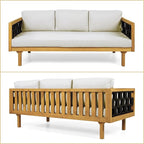 Merax 2 Piece Acacia Wood Outdoor Conversation Set, 3-Seater Outdoor Daybed Sofa - Image 5