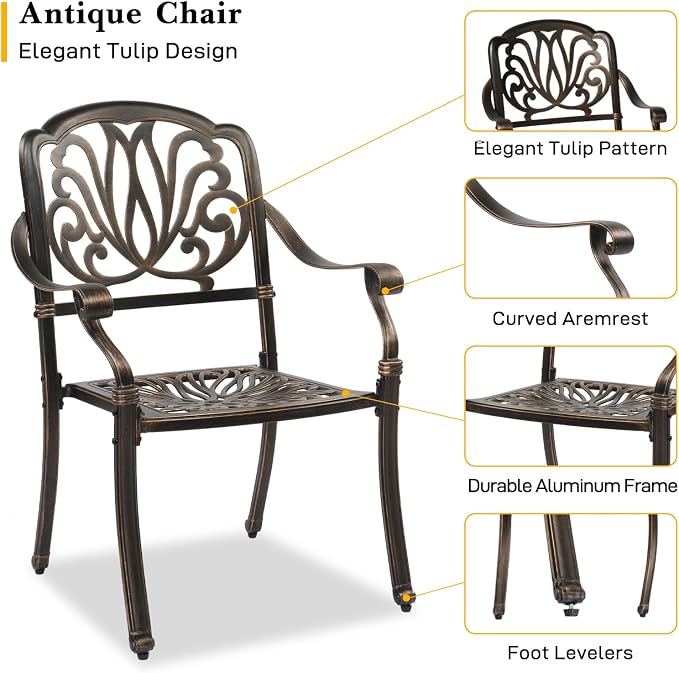 VINGLI 5 Pieces Outdoor Patio Dining Set, Cast Aluminium Patio Furniture Set - Image 7