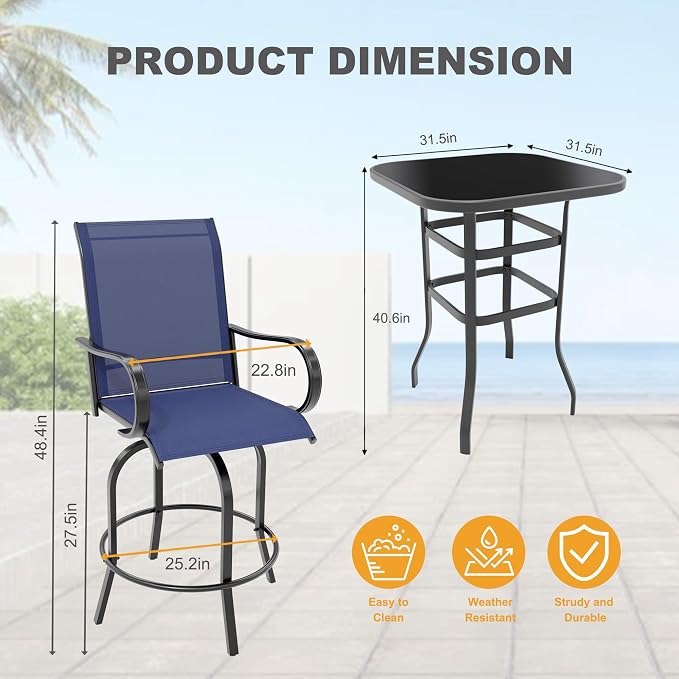 5 Piece Outdoor High Top Bar Set, 5 Pieces Outdoor Swivel Bar Set - Image 2