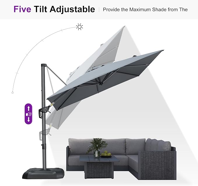 PURPLE LEAF 8 Feet Patio Umbrella Outdoor Cantilever Square Umbrella Aluminum - Image 8