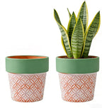 Terracotta Plant Pots Set of 2-4.7 Inch Vintage Pattern Clay Flowerpots by Unknown