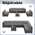 Kullavik 9 Pieces Outdoor Patio Furniture Set PE Wicker Rattan Sectional Sofa - Image 4