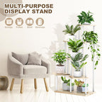 7 Tier Plant Stand Indoor, Thickened Metal Wood Corner Plant Shelf Stands - Image 4