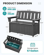 SERWALL HDPE Outdoor Storage Bench, All-Weather, UV-Resistant Deck Box - Image 3