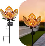 2Pack Solar Lights Outdoor Garden Decor, LED Lotus Flower Lamp, Metal Tulip - Image 8