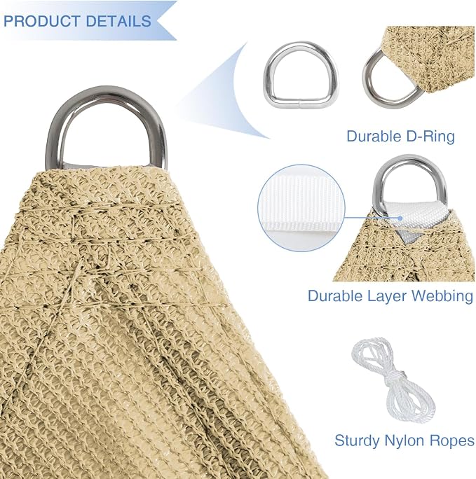 E&K Sunrise 11' x 11' x 11' Sun Shade Sail Triangle Canopy Shade Cover UV Block - Image 4