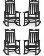 Oversized Outdoor Rocking Chairs Set of 4, High Back Porch Rocker Chair by Suunyn