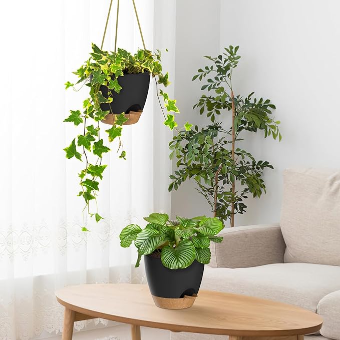 ZMTECH 8 Inch Hanging Planters for Indoor Outdoor Plants, 2 Pack Self Watering - Image 5