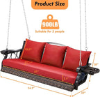 Heavy Duty 900 LBS Porch Swing Chair 3-Person Outdoor Rattan Patio Swing Lounge - Image 6