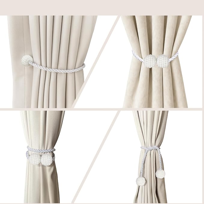 Hion Magnetic Curtain Tiebacks White 6 Pack, Curtain Tiebacks Buckles Holdbacks - Image 5