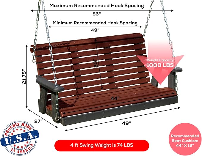 Poly Lumber Wood 4FT Porch Swing Amish Craftsmandship Made in USA HDPE - Image 2