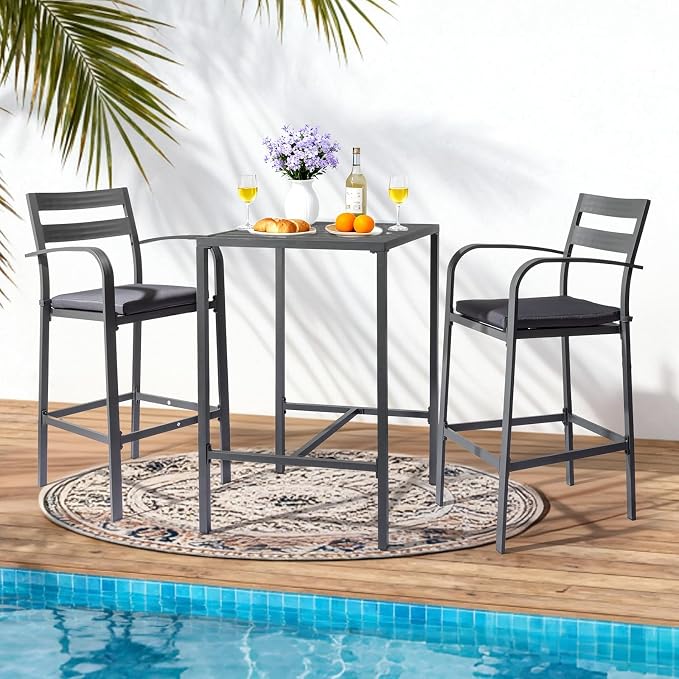 VINGLI 27 Inch Outdoor Bar Table, All-Weather Aluminum Patio Balcony Pub Table - Image 2