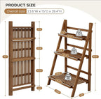 39.4" Bamboo Ladder Shelf Plant Shelf, 3 Tier Foldable Ladder Flower Pot - Image 4