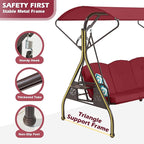 800LBS Patio Swing with Canopy 3 Seat Outdoor Porch Swing with Stand w/Cup - Image 3