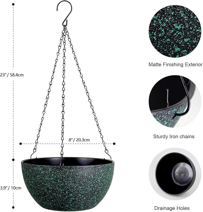 8 inch Small Hanging Planters for Indoor Outdoor Plants, 2 Pack Hanging Flower - Image 2