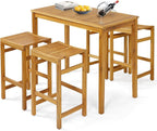 Tangkula 5 Piece Outdoor Acacia Wood Bar Table Set, Space-Saving Patio Dining by TANGKULA