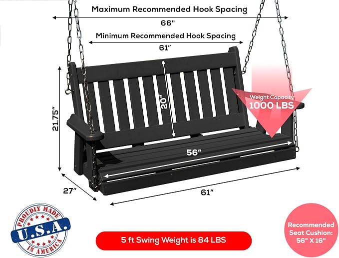 Mission Poly Lumber Wood 5FT Porch Swing Amish Craftsmandship Made in USA HDPE - Image 2