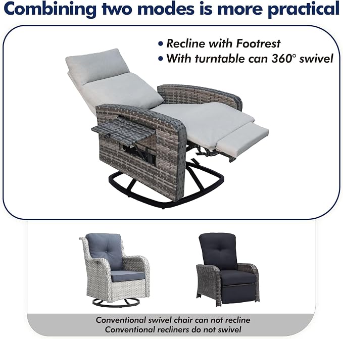 Outdoor Recliner Chair Set of 2, Wicker Patio Recliners - Image 6