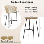 Tangkula 3 Pieces Rope Woven Patio Bar Set, Outdoor High Table and Chairs Set - Image 3