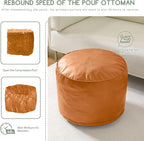HIGOGOGO Round Stuffed Pouf Ottoman, Pu Leather Poufs - Image 8