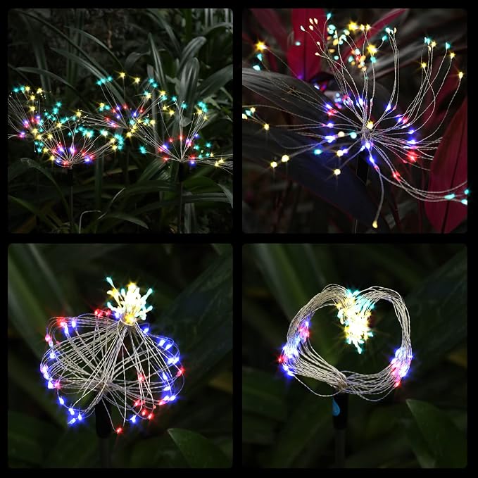 FOOING 4 Pcs Solar Garden Lights Solar Firework Lights Waterproof, 120 LED - Image 5