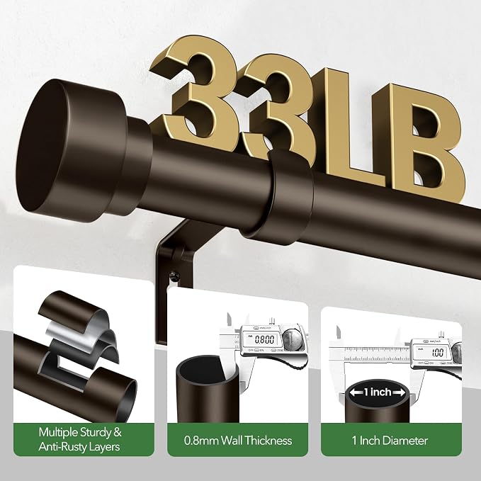 Curtain Rods for Windows 72 to 144, 1 Inch Adjustable Heavy Duty Long Window - Image 4