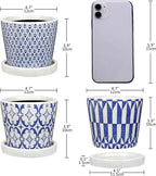 Small Ceramic Pots for Plants, 4.7 inch Blue and White Plant Pot Indoor - Image 3