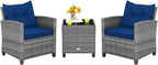 Tangkula 3 Pieces Patio Furniture Set, Outdoor PE Rattan Conversation Chair Set by TANGKULA