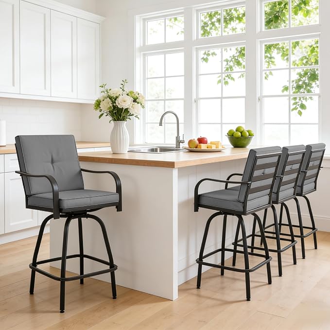Outdoor Swivel Bar Stools Set of 6, Bar Height Patio Chairs - Image 8