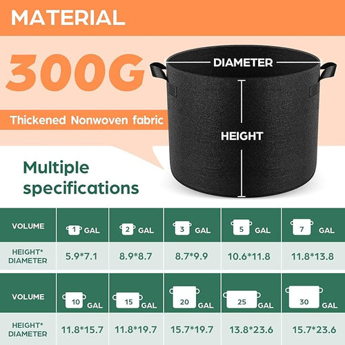 5 Pack 5 Gallon Grow Bags, Thickened Nonwoven Fabric Planter Pots - Image 2