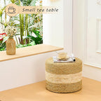 Handwoven Seagrass Ottoman Pouf, Round Outdoor Footstool - Image 4