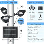 Solar Flag Pole Light 3 Super-Spotlights LEDs, Adjustable Metal Clamps Fits - Image 6