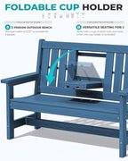 SERWALL Outdoor Bench with Cup Holder, All Weather Patio Benches with High - Image 6