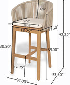 Christopher Knight Home Zax Set of 2 Patio Barstool, Acacia Wood & Rope Outdoor - Image 2