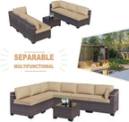 Kullavik 7 Pieces Outdoor Patio Furniture Set PE Wicker Rattan Sectional Sofa - Image 4