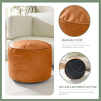 HIGOGOGO Round Stuffed Pouf Ottoman, Pu Leather Poufs - Image 5