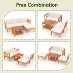 Tangkula L Shaped Outdoor Furniture Set, 5 Pieces Acacia Wood Patio - Image 9