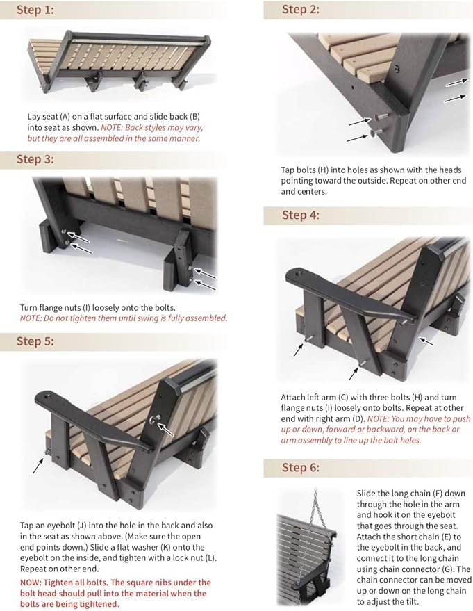 Poly Lumber Wood 4FT Mission Porch Swing Amish Craftsmandship Made in USA HDPE - Image 7