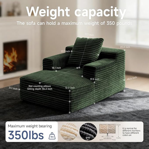 45'' Chaise Lounge Chair Indoor, Corduroy Upholstered Boneless Sofa Bed - Image 2