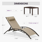 PURPLE LEAF Outdoor Oversized Chaise Lounge Chair Set of 3 Patio Pool Lounger - Image 3