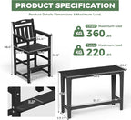 Outdoor Patio Bar Height Table and Tall Adirondack Chairs Set of 2, All-Weather - Image 3